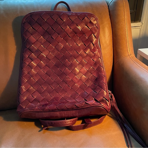 Anthropologie Handbags - Latico x Anthropologie supple red burgundy woven leather backpack 🎒